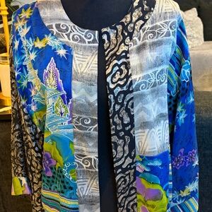 Vintage Chicos Silk Blend Patchwork Art Jacket